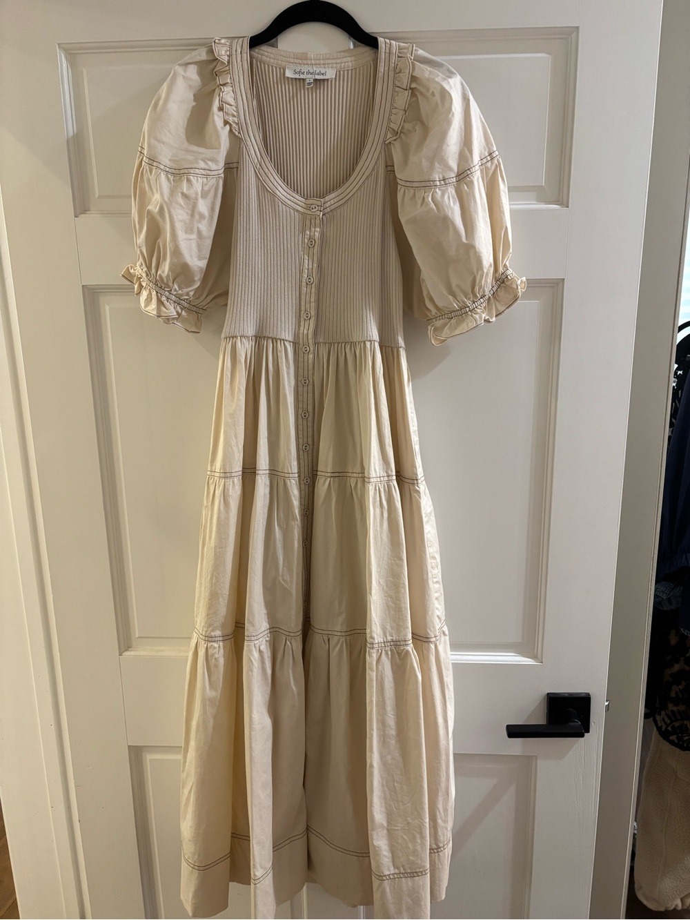 Sofie the Label Viola Soft Cream Tiered Maxi Dress with Puff Sleeves